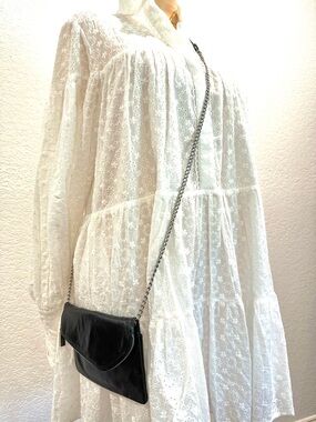 HOBO Brand Small Black Leather Crossbody Clutch Wallet Bag Removable Chain Strap
